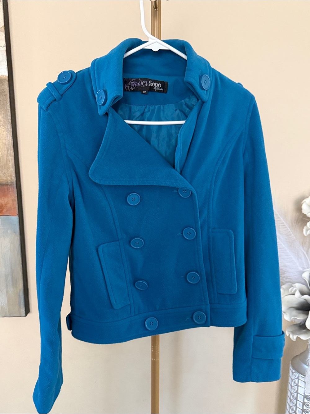 Ci Sono Teal Double-Breasted Pea Coat